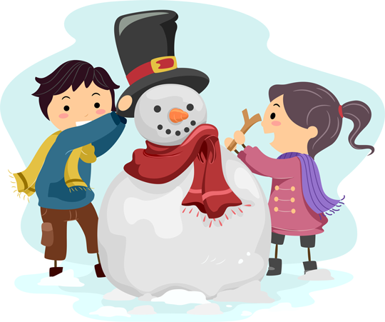 Kids building a snowman