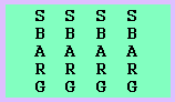 S B A R G written in a column 4 times